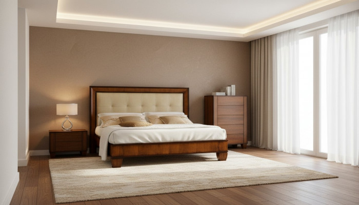 Lit Brun Chambre Mobilier en Bois Design Textile Style Art Déco classique nouveau
