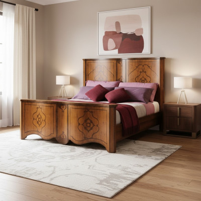 Lit Braun Chambre Mobilier Bois Design 160x200cm Literie Hôtel Textile