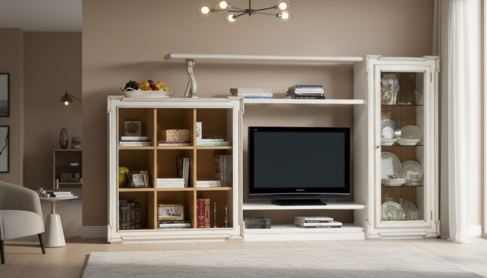 Style antique unité murale de télévision support de télévision armoire unités murales armoire TV armoire en verre meubles