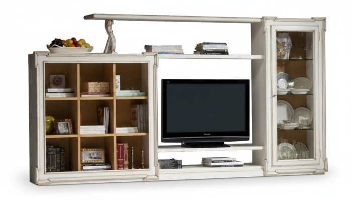 Style antique unité murale de télévision support de télévision armoire unités murales armoire TV armoire en verre meubles