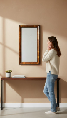 Stand de miroir de luxe Miroir mural Miroir Support Cadre en bois véritable Mobilier