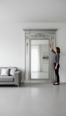 Miroir Baroque Argenté xxl Grand miroir mural en bois 132x14x220cm Cadre