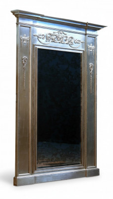 Miroir Baroque Argenté xxl Grand miroir mural en bois 132x14x220cm Cadre