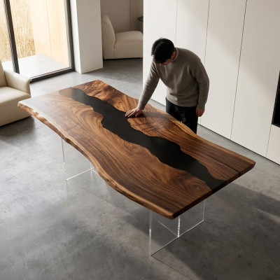 Table en résine époxy Table à manger Véritable bois Tables massives 183x90 Table de rivière