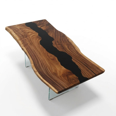 Table en résine époxy Table à manger Véritable bois Tables massives 183x90 Table de rivière