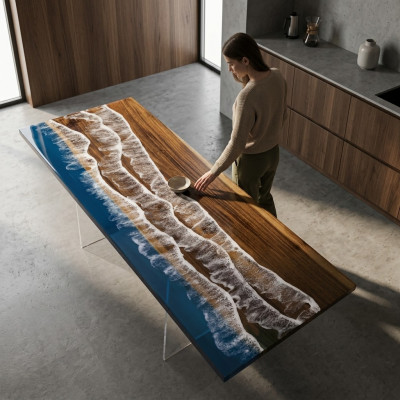 Table à manger moderne, table en résine époxy de designer, tables en résine époxy 121x51cm