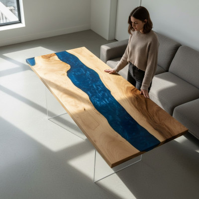 Table à manger River Table Vrai bois Table de rivière Table en résine époxy solide 181x81 nouvelle