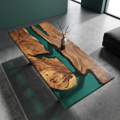 Table à manger en résine époxy, meuble massif en bois véritable, table en époxy en cascade 191x91cm