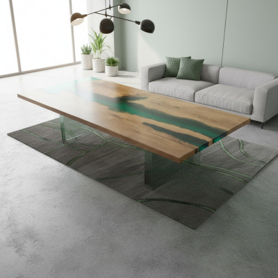 Table Table de salle à manger Tables résine époxy design en bois massif Meubles 200x91 Bois véritable époxy