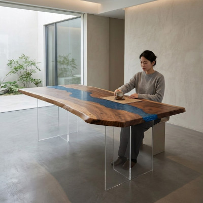 Table à manger Eau de mer Rivière Bois véritable Table de rivière 200x90 Tables Résine époxy nouvelle