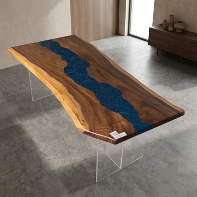 Table à manger Eau de mer Rivière Bois véritable Table de rivière 200x90 Tables Résine époxy nouvelle