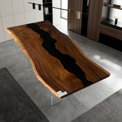 Table rivière en résine époxy bois massif tables d'eau noires Meubles en époxy nouveaux