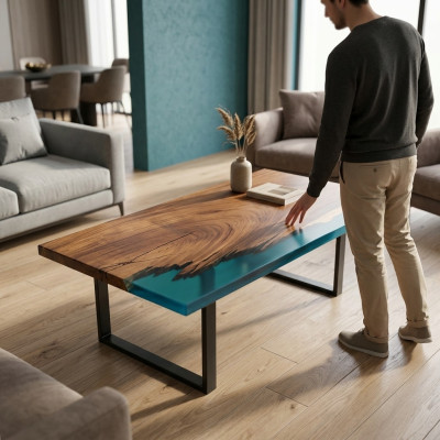 Table à manger en résine époxy Table en rivière 200x90 nouvelle Table en bois massif Tables en bois véritable