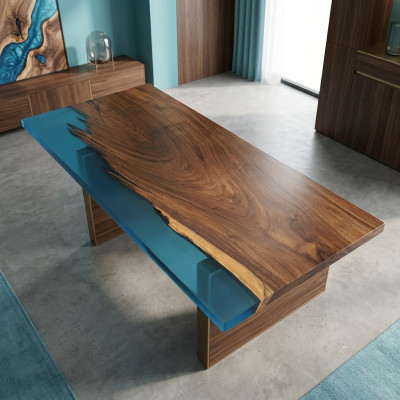 Table à manger en résine époxy Table en rivière 200x90 nouvelle Table en bois massif Tables en bois véritable