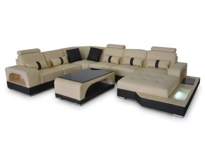 Canapé en cuir moderne Design canapé Mobilier de salon + Table Canapés d'angle Siège avec USB