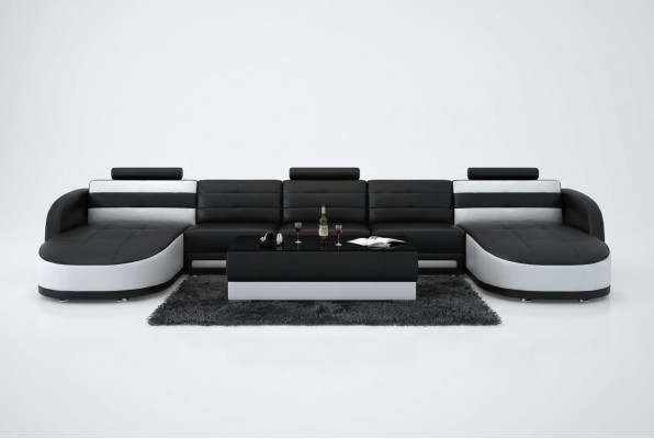 Conception Canapé d'angle en cuir de salon moderne USB noir de suite moderne.