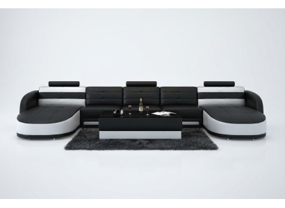 Conception Canapé d'angle en cuir de salon moderne USB noir de suite moderne.
