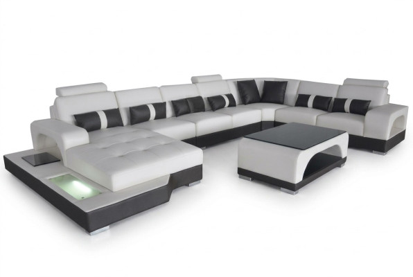 Canapé d'angle Suite d'angle Canapé design Canapé Sofa Canapé Rembourrage Paysage de vie LED USB
