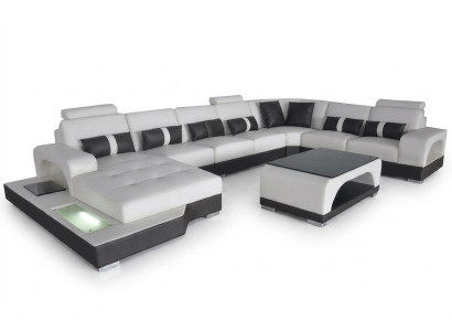 Canapé d'angle Suite d'angle Canapé design Canapé Sofa Canapé Rembourrage Paysage de vie LED USB