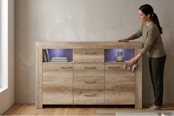 Commode SK155 Commodes Buffet Armoire 2 portes en bois MDF Armoire 4 tiroirs