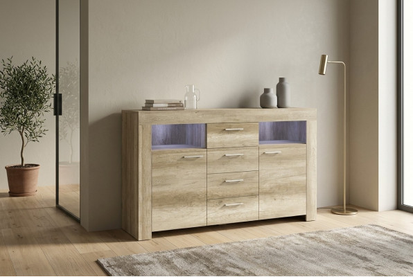 Commode SK155 Commodes Buffet Armoire 2 portes en bois MDF Armoire 4 tiroirs