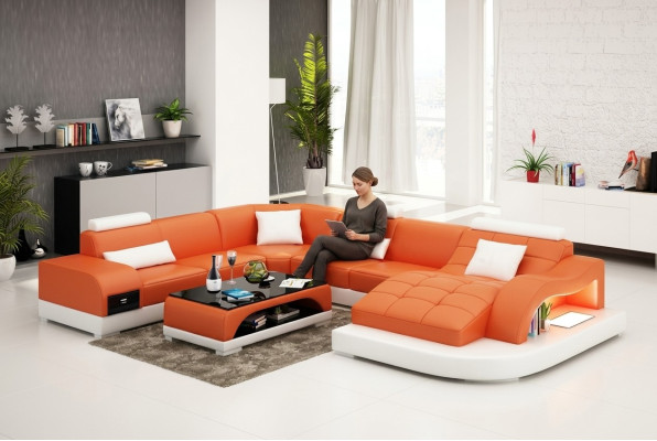 Canapé en cuir Canapé Canapé-grisant Canapé d'angle Ensemble d'angle Design Moderne Sofa USB nouveau