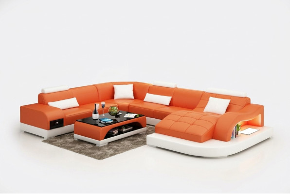 Canapé en cuir Canapé Canapé-grisant Canapé d'angle Ensemble d'angle Design Moderne Sofa USB nouveau