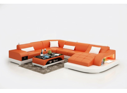 Canapé en cuir Canapé Canapé-grisant Canapé d'angle Ensemble d'angle Design Moderne Sofa USB nouveau