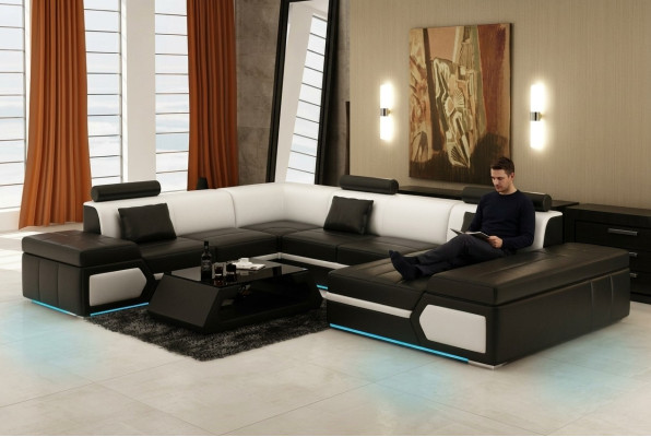 Canapé en cuir canapé canapé canapé canapé canapé ensemble design moderne noir + USB.