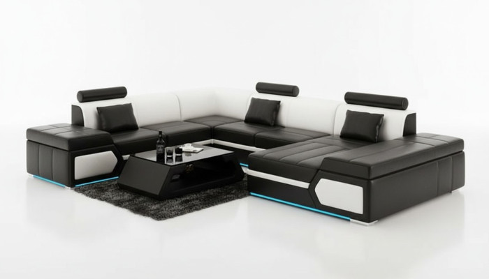 Canapé en cuir canapé canapé canapé canapé canapé ensemble design moderne noir + USB.