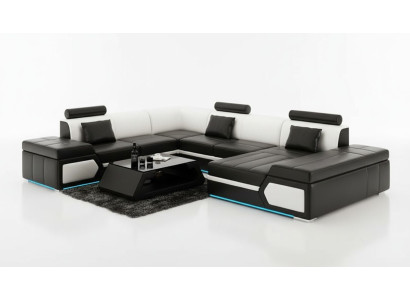 Canapé en cuir canapé canapé canapé canapé canapé ensemble design moderne noir + USB.