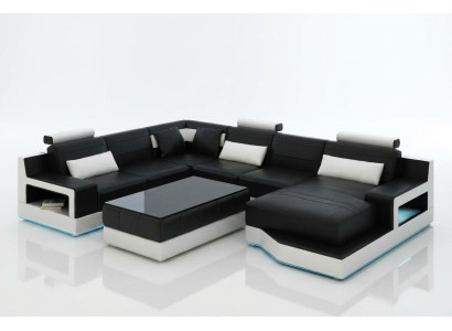 Conception Canapé d'angle en cuir de salon moderne noir avec ports USB