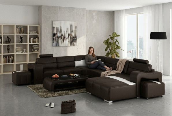 Canapé en cuir Canapé Canapé d'angle Canapé d'angle Suite d'angle Design Moderne Canapé avec USB