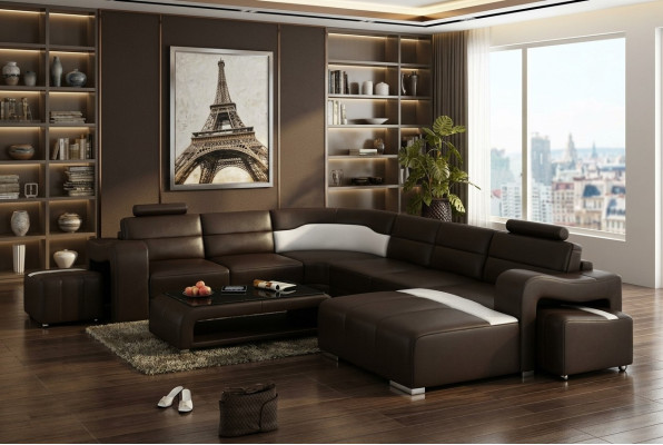 Canapé en cuir Canapé Canapé d'angle Canapé d'angle Suite d'angle Design Moderne Canapé avec USB