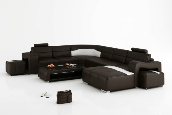 Canapé en cuir Canapé Canapé d'angle Canapé d'angle Suite d'angle Design Moderne Canapé avec USB