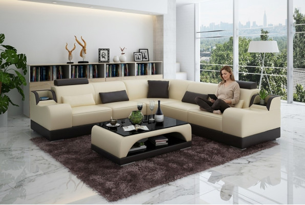 Canapé d'angle en forme de L Paysage de vie Designer Sofa Couch Upholstery Seat Suite Cuir