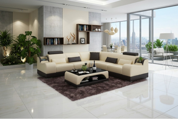 Canapé d'angle en forme de L Paysage de vie Designer Sofa Couch Upholstery Seat Suite Cuir