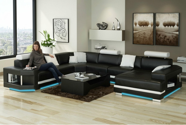 Canapé en cuir Canapé Canapé en cuir paysager Coin canapé Suite Design Moderne Canapé avec USB