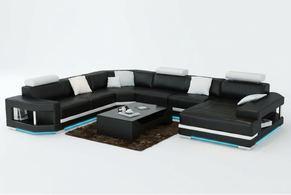 Canapé en cuir Canapé Canapé en cuir paysager Coin canapé Suite Design Moderne Canapé avec USB
