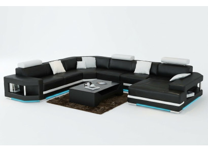 Canapé en cuir Canapé Canapé en cuir paysager Coin canapé Suite Design Moderne Canapé avec USB
