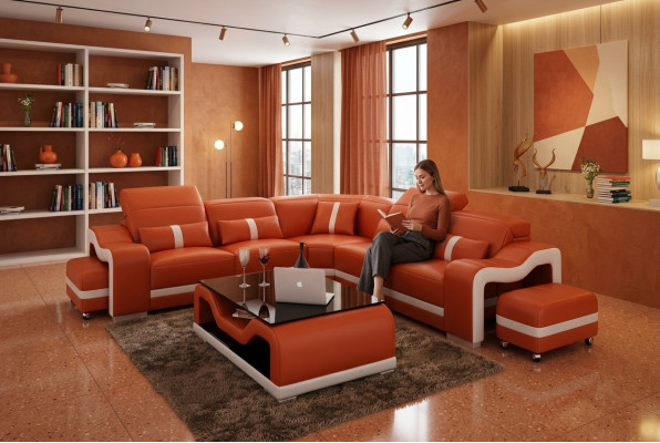 Canapé d'angle en cuir Sofa Canapé Coin Canapé D'angle en Forme de L Canapé de Salon Canapé de Coin Rembourré