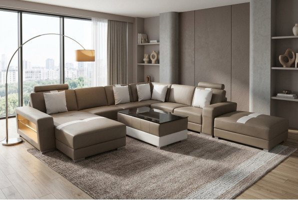 Canapé d'angle en forme de U avec coussin de siège en coin Canapés design moderne en cuir d'angle + USB