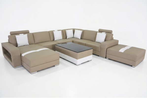 Canapé d'angle en forme de U avec coussin de siège en coin Canapés design moderne en cuir d'angle + USB