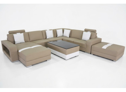 Canapé d'angle en forme de U avec coussin de siège en coin Canapés design moderne en cuir d'angle + USB