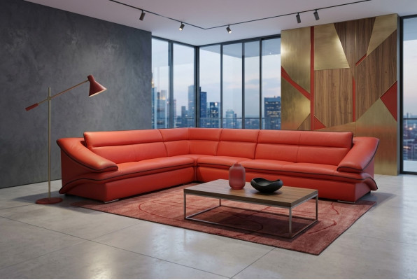 Canapé d'angle en cuir moderne design en cuir rouge USB + LED de salon