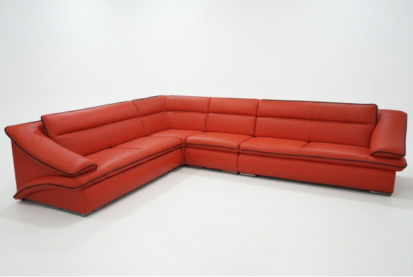 Canapé d'angle en cuir moderne design en cuir rouge USB + LED de salon