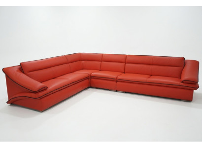 Canapé d'angle en cuir moderne design en cuir rouge USB + LED de salon