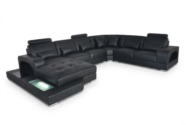 Conception Canapé d'angle en cuir avec prise USB dans le coin du siège de la pièce avec LED salon canapés d'angle.