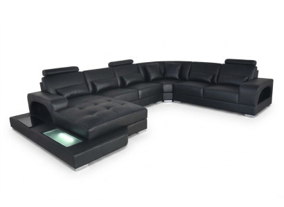 Conception Canapé d'angle en cuir avec prise USB dans le coin du siège de la pièce avec LED salon canapés d'angle.