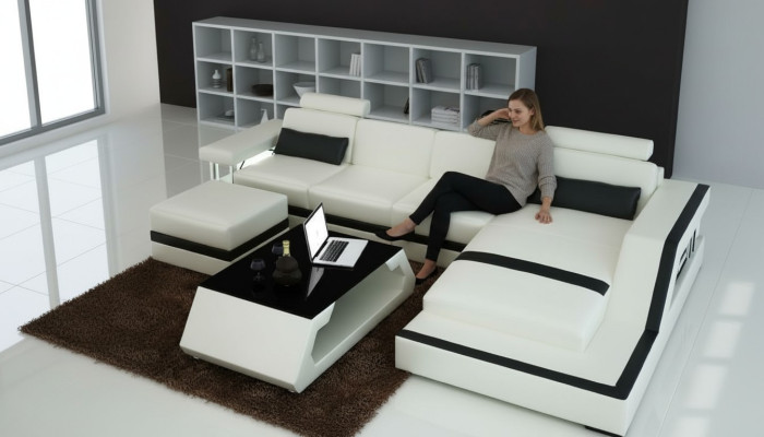 Designer Living Landschaft Große moderne Ledersofa mit USB HAMBURG III Ecksofa Sofa  Conception Paysage de vie Grand canapé moderne en cuir avec USB HAMBURG III Canapé d'angle Sofa